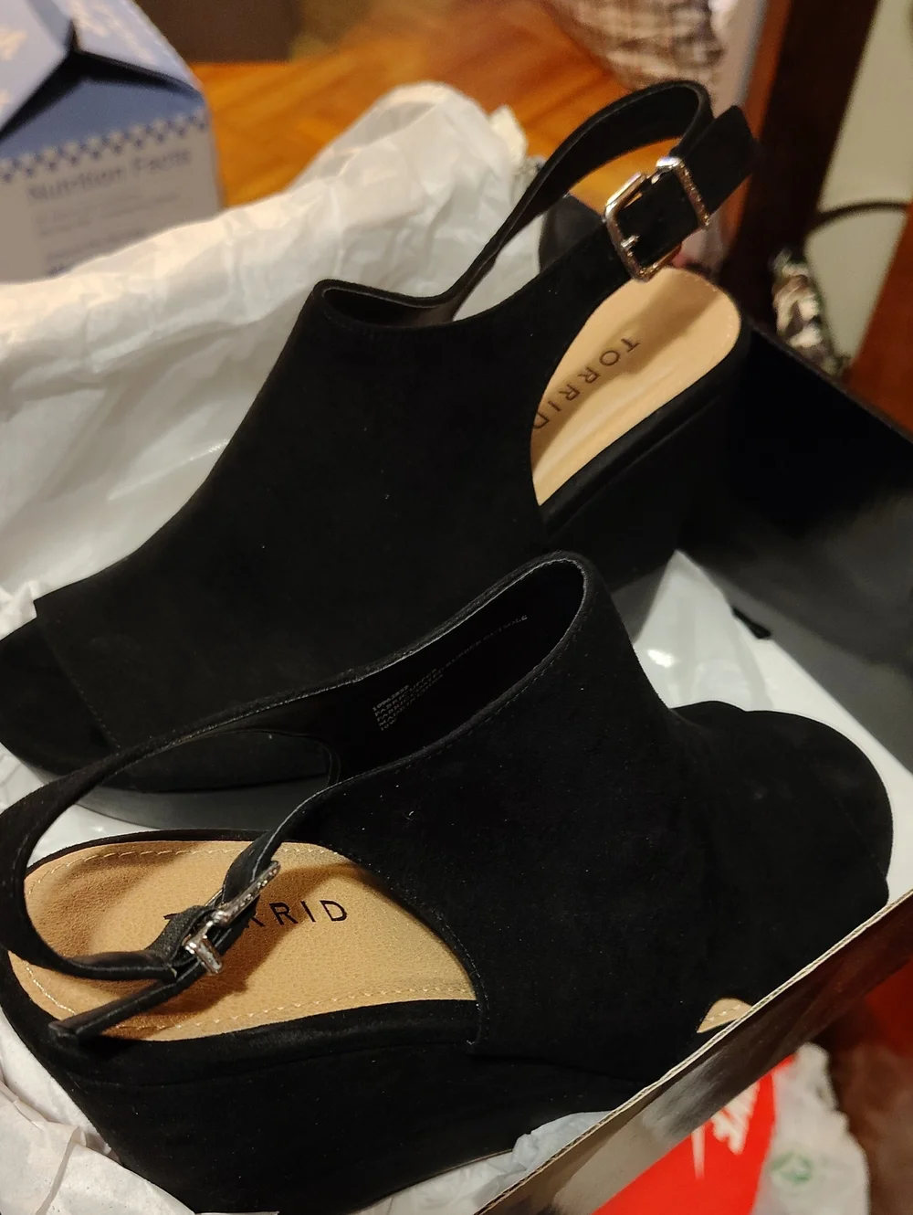torrid Black Suede Wedge Slingback Peep-Toe Sandals